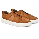 Comfortable tan leather Nu-Buck sneakers, perfect for any occasion